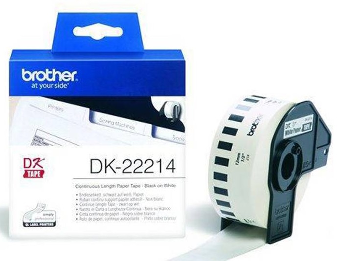 Hình của Nhãn giấy Brother DK-22214, Black on White, khổ 12mm x 30m