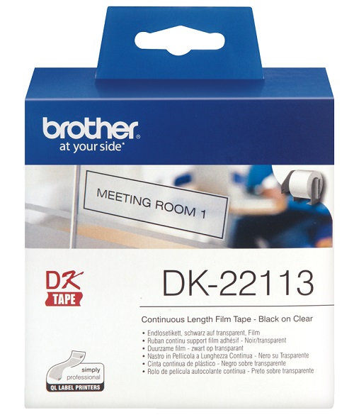 Hình của Nhãn giấy Brother DK-22113, Black on Clear, khổ 62mm x 30m